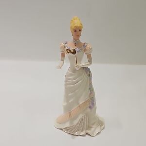 Lenox Masquerade Ball Porcelain Lady Figurine in White Gown with Pastel Florals
